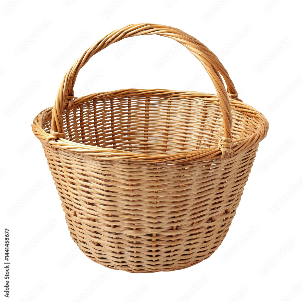 Obraz premium A light brown wicker basket with a handle.
