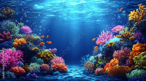Swimming Fish Exploring Colorful Coral Reef Underwater Scene