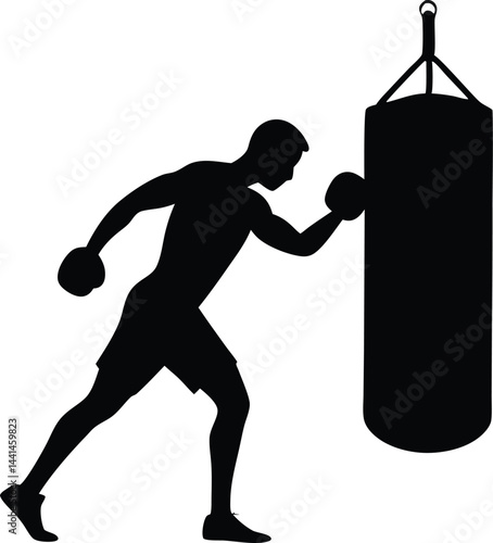 Boxer Punching Bag silhouette vector, Boxer Punching clipart