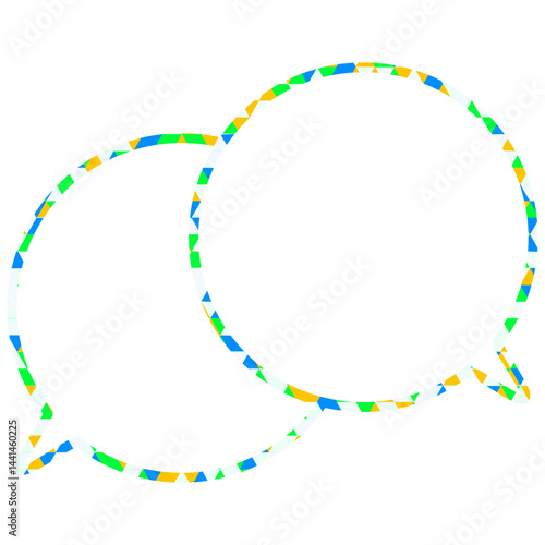 ステンドグラス風吹き出し　三角形模様　重なる会話