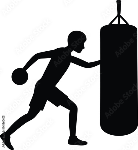 Boxer Punching Bag silhouette vector, Boxer Punching clipart