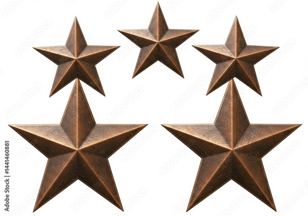 Obraz premium Five bronze stars arranged on a white background for decoration or design