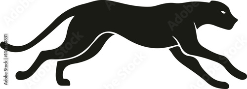 Minimalist running panther silhouette. Dynamic black panther in motion. Sleek panther outline on white.
