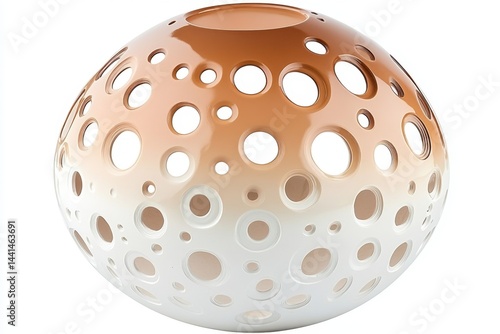 Decorative sphere vase with gradient brown to white color and circular cutouts on a white background showcasing modern design and artistic craftsmanship for home decor