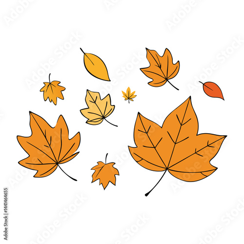 Baby autumn foliage features delicate, vibrant leaves in shades of red, orange, and yellow, gently falling from trees, creating a soft, colorful blanket on the ground.