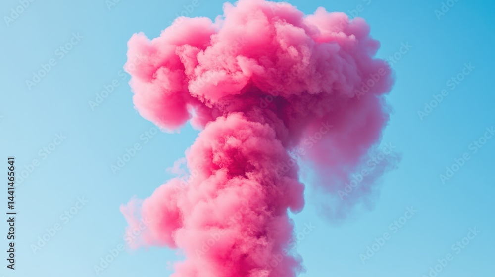 Fototapeta premium Ethereal Pink Smoke Cloud Against Azure Sky A Captivating Display of Color and Texture in a Dreamlike Atmosphere Perfect for Abstract Art and Design Projects