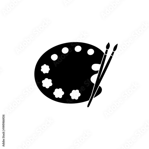 Artist palette with brushes black icon for education