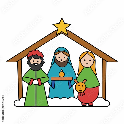 A peaceful Christmas nativity scene featuring the Holy Family—Mary, Joseph, and baby Jesus—surrounded by animals, shepherds, and the soft glow of the star of Bethlehem.