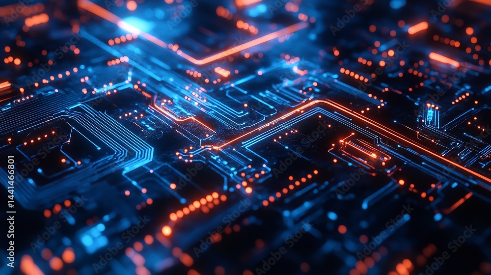 Abstract Digital Circuit Board Technology Background Orange Blue Glowing Lines Futuristic Network Design Pattern Modern Abstract Digital Circuit Board Technology Background Orange Blue Glowing Lines Futuristic Network Design Pattern Modern