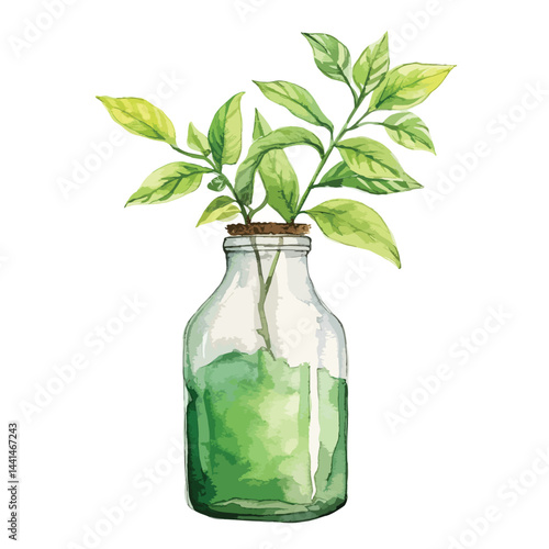small plant growing in a recycled cute watercolors illustration on white background