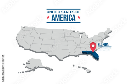 Florida Highlighted On A 3D Map Of The United States Of America