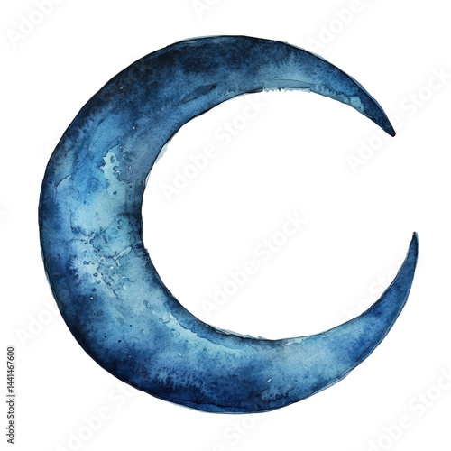 Dark Blue Watercolor Crescent Moon Design for Astrology, Night Sky, Celestial, Mystical, Spiritual Themes in Artistic and Graphic Projects