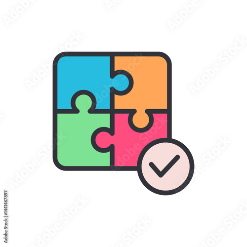 Problem solving colored icons, minimalist vector illustration ,simple transparent graphic element .Isolated on white background
