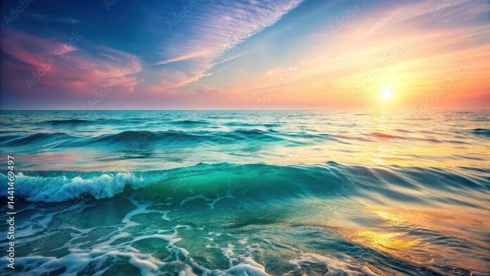 Obraz premium Gradient hues blended with gentle ocean waves creating a mesmerizing abstract background, designs,