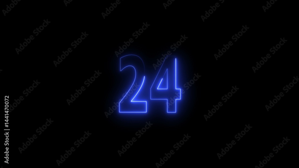 neon blue number 24. digital glowing number design. neon blue number 24. digital glowing number design.