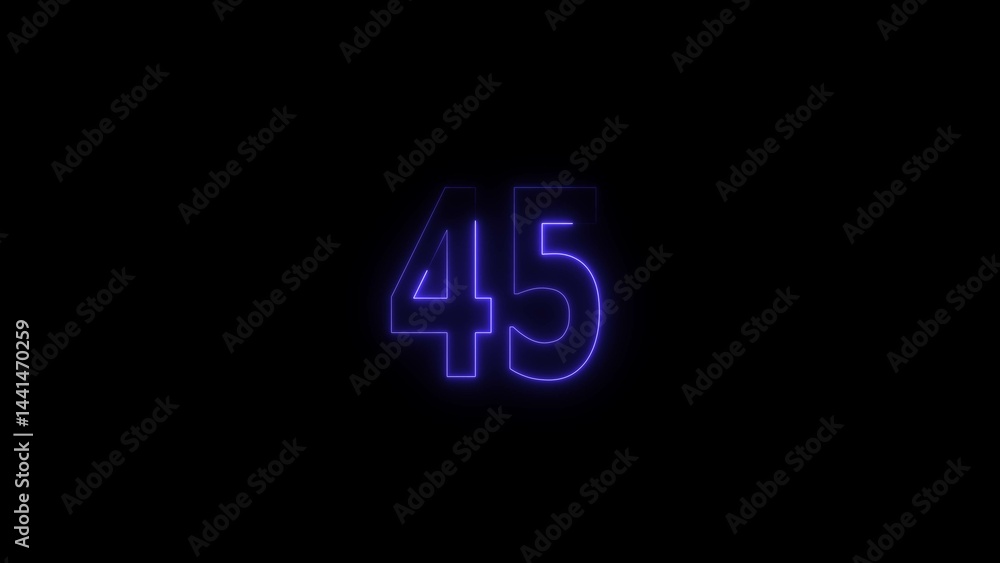 neon blue number 45. digital glowing number design. neon blue number 45. digital glowing number design.