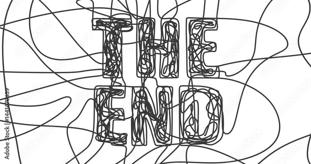 Transition black and white templates. Close animation. Abstract motion graphics and animated background. Thin line style the end title and tangled tangle.