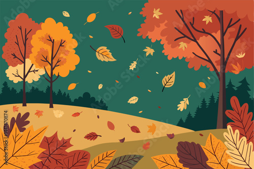 A poignant autumnal countryside scene depicting a war-torn landscape, with falling leaves and a sense of desolation.  Focus on the contrast between nature's beauty and the devastation of conflict.