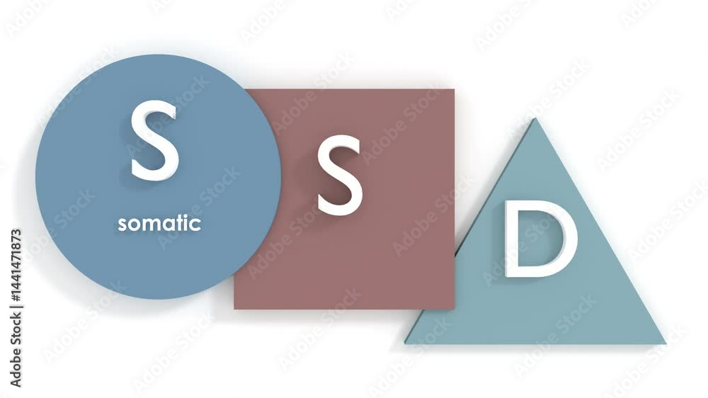 SSD - Somatic Symptom Disorder. A mental health disorder that impacts the way you think and feel about yourself and others. Acronym text animated background. SSD - Somatic Symptom Disorder. A mental health disorder that impacts the way you think and feel about yourself and others. Acronym text animated background.