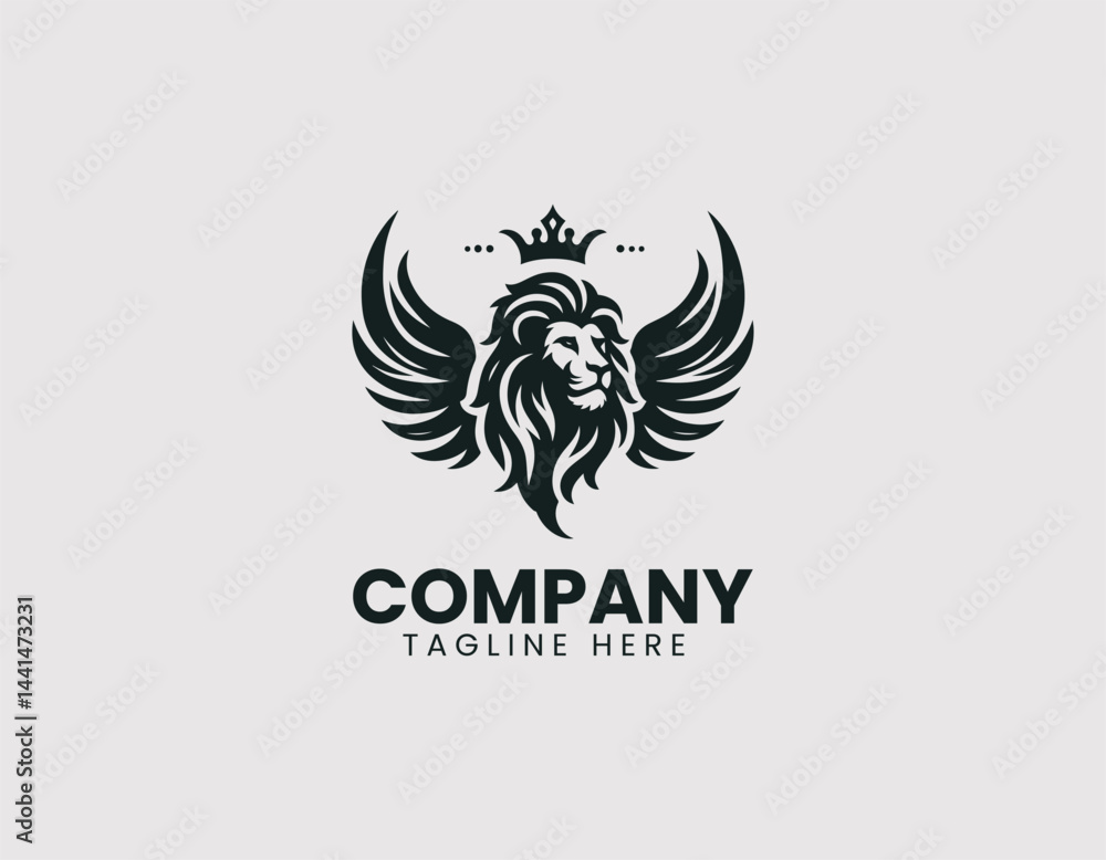 Majestic Winged Lion Head Silhouette Vector Logo Design Majestic Winged Lion Head Silhouette Vector Logo Design