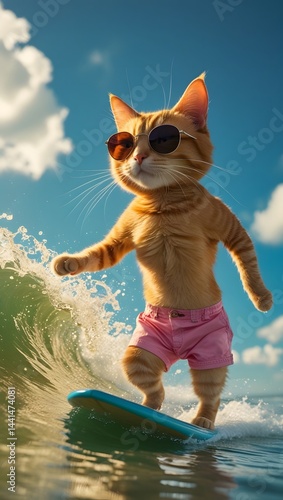 ginger cat surfing