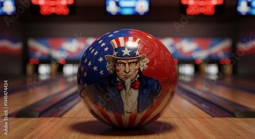 Bowling ball with Uncle Sam image on lane