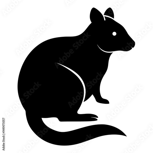 Black silhouette of a quokka, an Australian marsupial, sitting gracefully