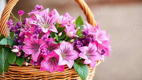 Wallpaper Mural Pink and Purple Ailanthus and Crinum in Rattan Basket - Botanical Still Life Torontodigital.ca