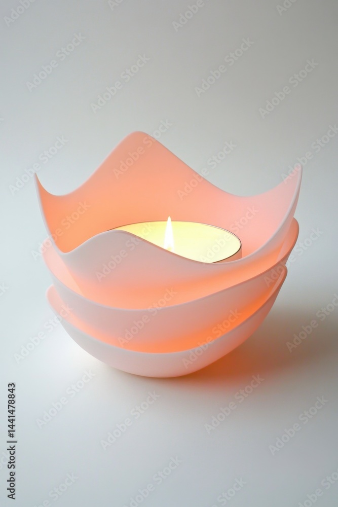 Serene candle holder casting a gentle glow with its soft pink hue creating a peaceful ambiance on a light surface casting subtle shadows in a minimalist style