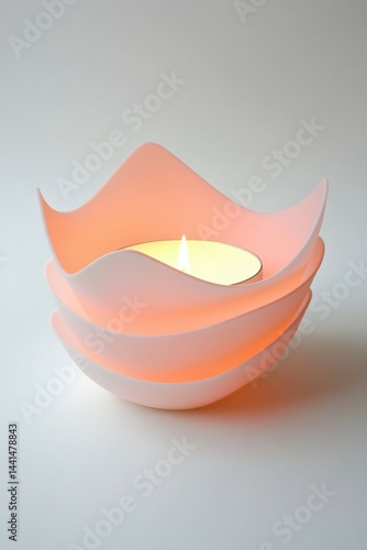 Serene candle holder casting a gentle glow with its soft pink hue creating a peaceful ambiance on a light surface casting subtle shadows in a minimalist style