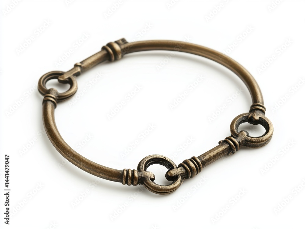 Elegant bracelet with antique keys on a white background showcasing intricate design and vintage charm perfect for jewelry and fashion photography