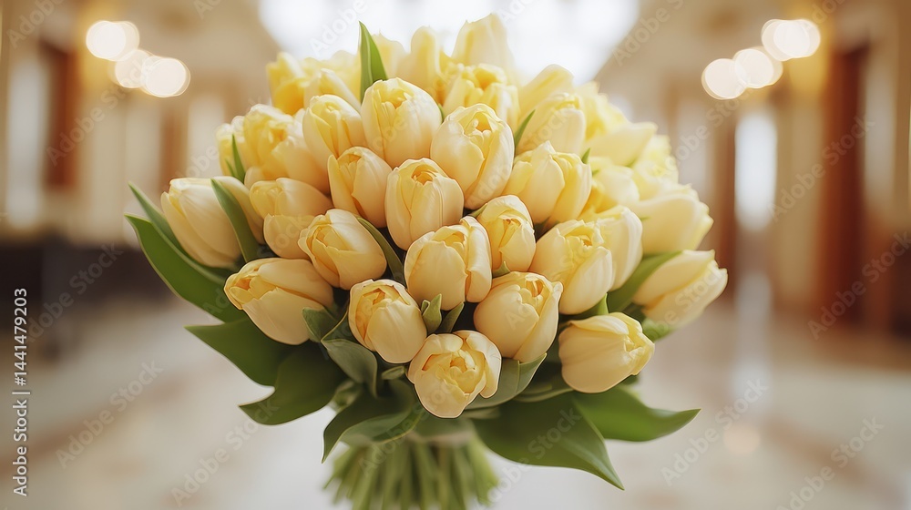Elegant arrangement of yellow tulips adding a touch of grace to any setting