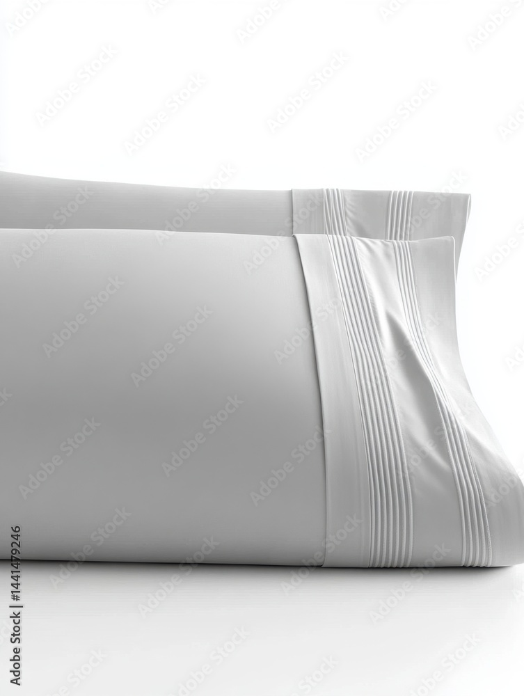 Elegant gray pillowcases with decorative stripes on a white surface for bedding comfort