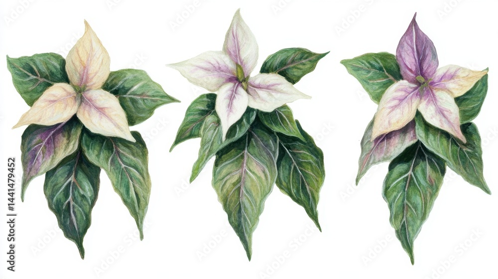 Watercolor poinsettia arrangement on white background showcasing delicate floral artistry for festive holiday seasons and botanical elegance in a classic style