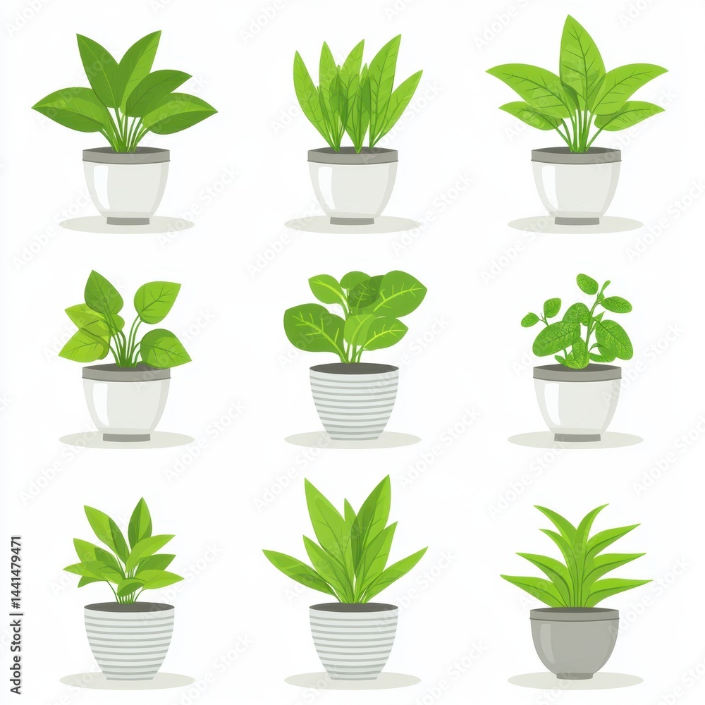 Collection of diverse potted plants indoor plants in white pots for home decor and gardening concept showcasing green foliage and botanical beauty in clean style