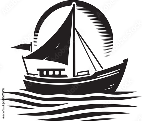 "Fishing Boat Silhouette – Nautical Vector Design for Marine Art"

"Vintage Trawler Boat Logo – Ocean Fishing Vessel Clipart"

"Sea Boat Silhouette in Circle – Maritime Emblem Vector"