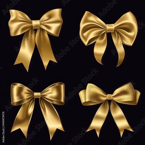 Obraz na płótnie Collection of Golden Bows on Dark Background a Festive and Elegant Decoration for Gifts and Celebrations Capturing the Essence of Luxury and Sophistication w salonie