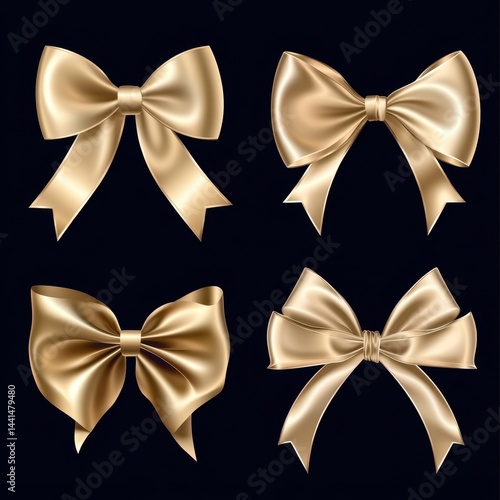 Obraz na płótnie Elegant golden satin ribbon bows against a dark backdrop creating a festive and luxurious mood perfect for gift wrapping and holiday decorations in a studio shot w salonie