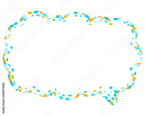 ステンドグラス風吹き出し　三角形模様　細長い雲形