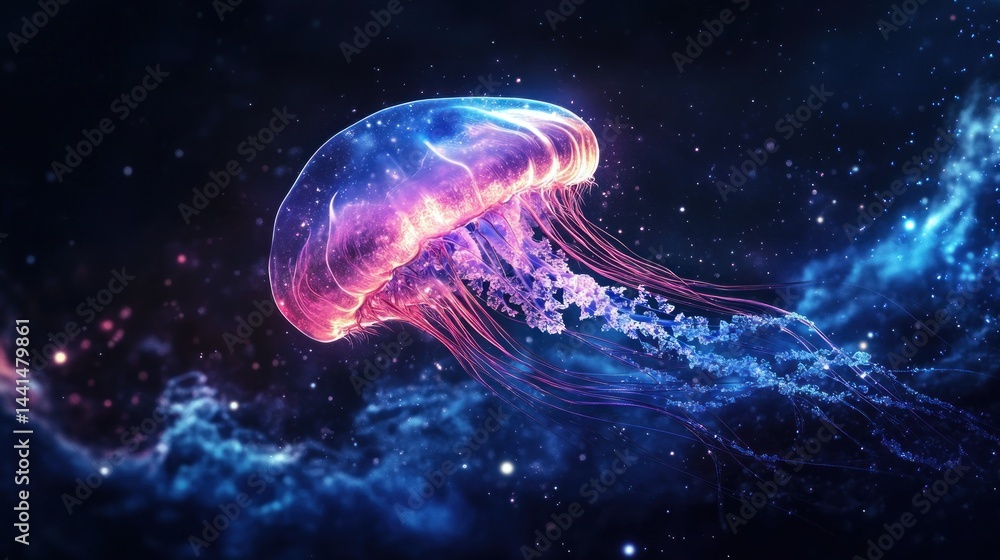 Fototapeta premium Cosmic Jellyfish: A Celestial Dance of Light and Color