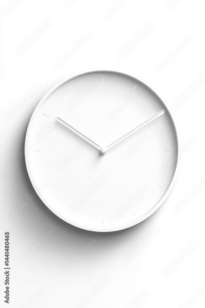Minimalist Timepiece in Pure White Simplicity Round Clock Design for Modern Interior Decor Time Management Concept with Clean Background Studio Shot