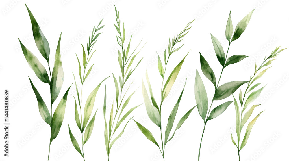 Fototapeta premium Lush green leaves in various shapes and sizes create vibrant natural display, perfect for enhancing any design or project