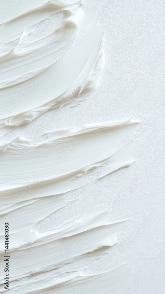 Creamy white texture background showcasing smooth strokes and light shadows for cosmetic or skincare product presentation with a minimalist aesthetic and clean design