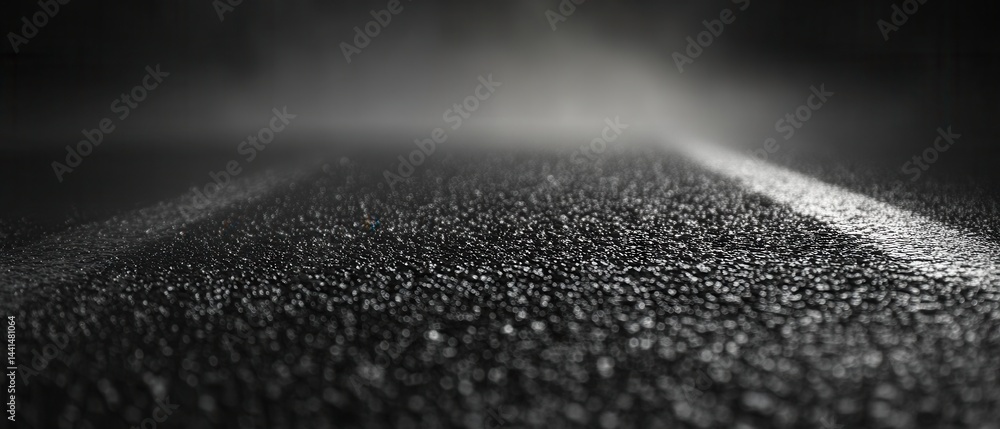 Moody Asphalt Road at Night with a Single White Line Reflecting Light in a Dark and Atmospheric Scene for Transportation and Travel Concepts