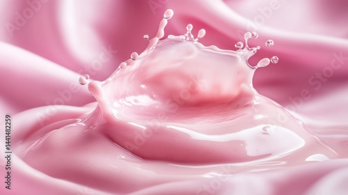 Captivating splash of pink creamy liquid creating dynamic crown shape with soft light background smooth texture and elegant composition for stock photo