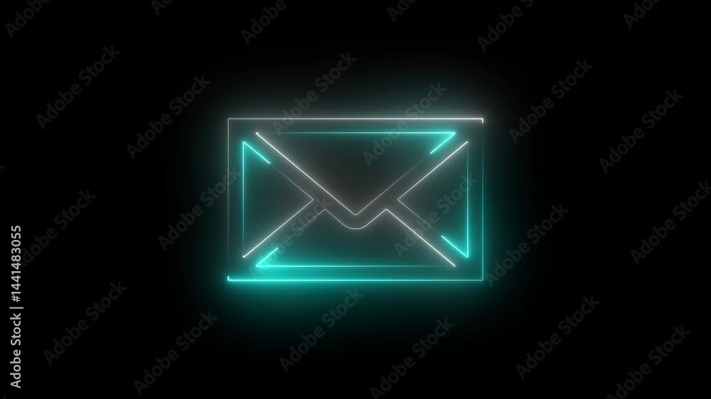glowing neon mail envelope sign animation on dark background glowing neon mail envelope sign animation on dark background
