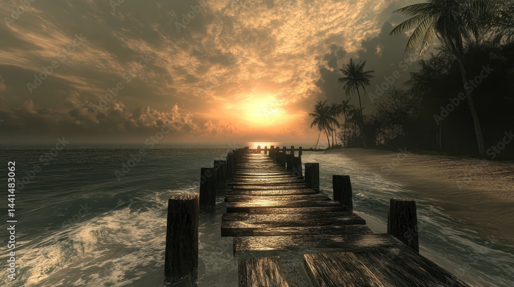 Pier into Paradise: A Sunset View of Tranquility and Tropical Serenity