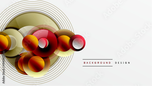 Abstract circles, gradients, lines create modern design. Warm tones dominate composition, offering visual interest.