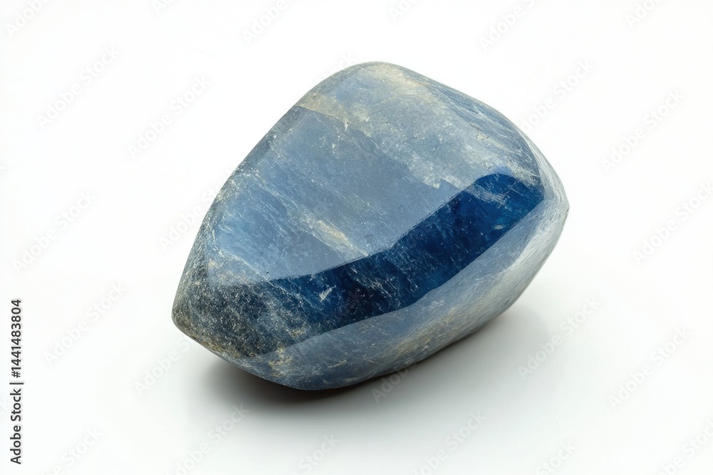 Captivating sapphire gemstone on a white surface showcasing its unique facets and deep blue hue radiating elegance and natural beauty in a studio setting