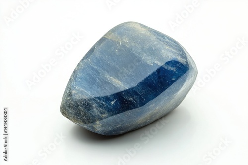 Obraz na płótnie Captivating sapphire gemstone on a white surface showcasing its unique facets and deep blue hue radiating elegance and natural beauty in a studio setting w salonie